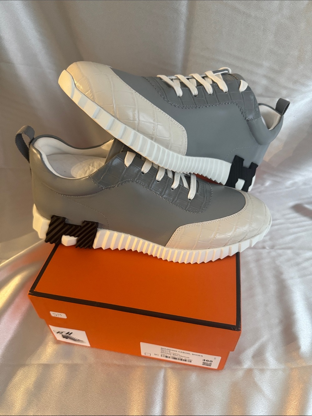 New! Hermès Bouncing Sneakers, features of calfskin leather and crocodile.
